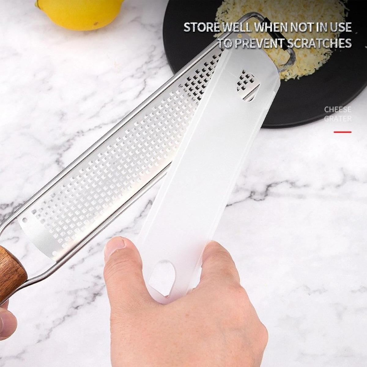 Lemon Zester & Cheese Grater with Brush, Durable Fruit Tool, Stainless Steel Wood Handle, Dishwasher Safe, Ideal for Citrus, Cheese, Vegetables, Fruits