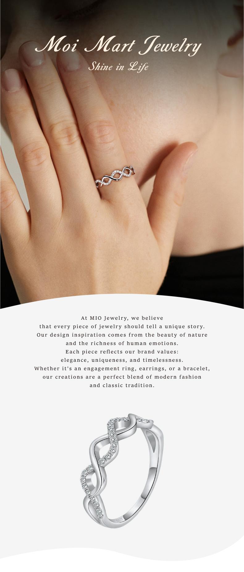 Moi Mart Twist Design Synthetic Moissanite Ring – Sleek unlimited stack band S925 Sterling Silver Jewelry for Women, Perfect Gift and everyday wear