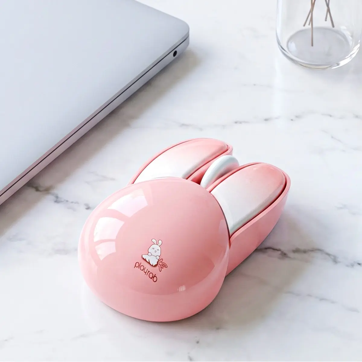 MOFii M6AG Pink Gradient Bunny Wireless Mouse, Cute Rabbit Ear Shape Ergonomic Office Mouse, Compatible with Laptops & Desktops