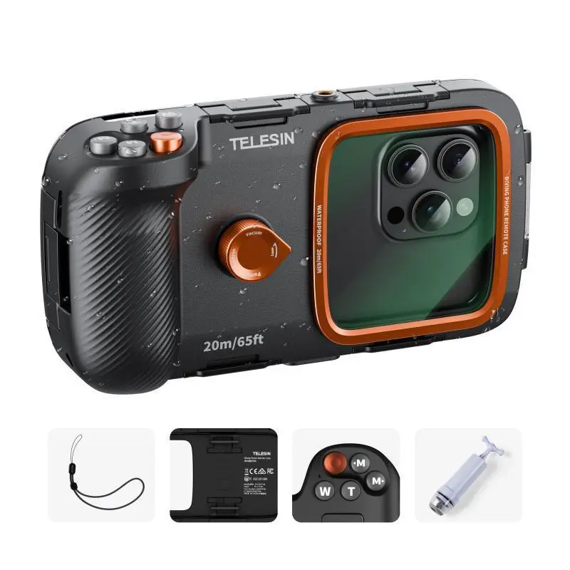 TELESIN Universal Protective Waterproof Diving Smartphone Case with Handheld Remote, 20m/65ft Depth Rating, Underwater Use Accessory for iPhone 17, 16 Pro Max & Samsung Galaxy Devices, Accessories, Universal Fit