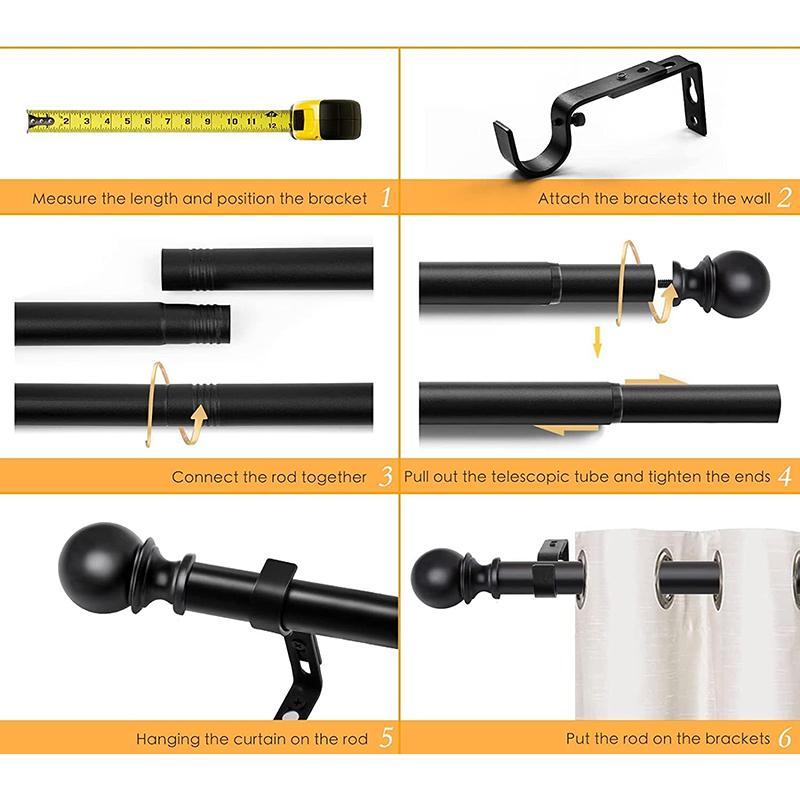 Inovaday Curtain Rods for Windows, 1 Inch Black Curtain Rod Set, Heavy Duty Drapery Rods with Adjustable Curtain Rods, Outdoor Curtain Rod with Ball Finials, Room Divider Curtain Rod for Living Room Bedroom Bathroom Interior Decoration Accessories