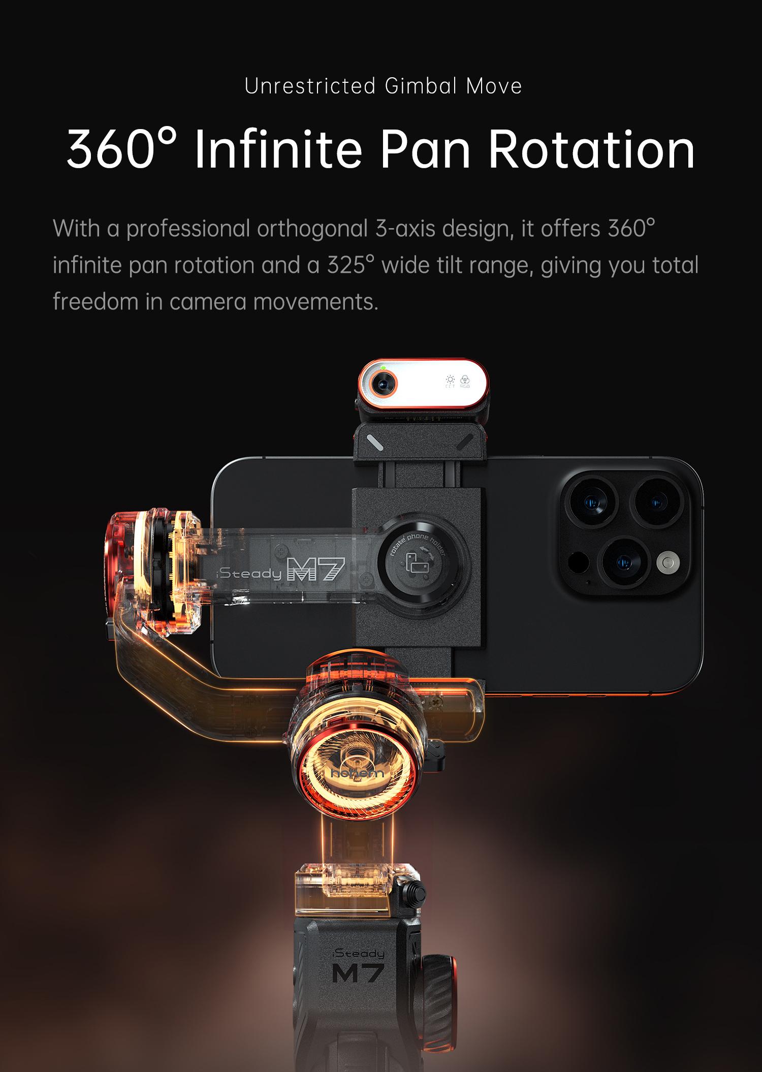 Hohem iSteady M7 AI Tracking Smartphone Gimbal Stabilizer 3-Axis with Magnetic Fill Light/AI Tracking Sensor for iPhone Android with 1/4-inch Color Tochscreen Display,Detachable Remote Controller, Max Payload 500g 2023 Upgraded