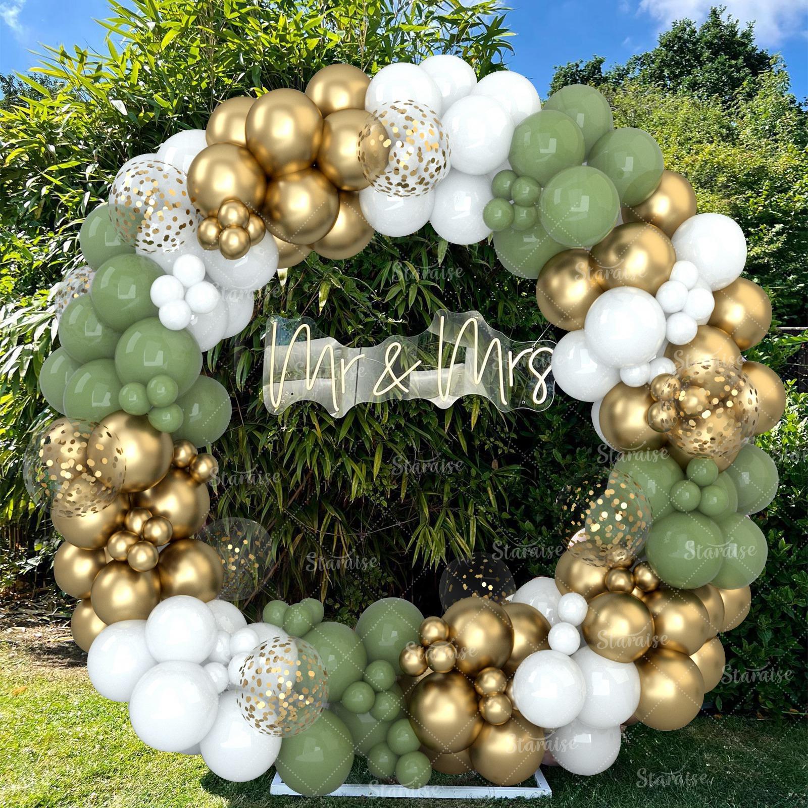 Sage Green Balloon Garland Arch Kit,122pc Green White Latex Balloon for Birthday Wedding Party Decoration,Gold Confetti Balloon Baby Shower Decor
