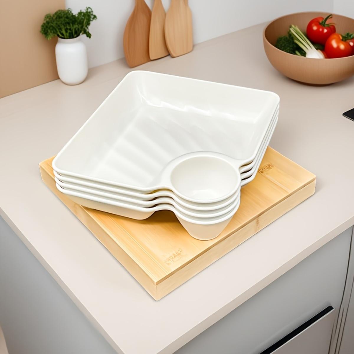 4PCS Multi-Purpose Divided Serving Plate Set, Plastic Snack Trays with Separate Dip Sauce Section, Perfect for Appetizers, Fried Chicken, Fries, Sushi, Dumplings and Desserts, Crack-Resistant, Microwave and Dishwasher Safe, Kitchen Restaurant Dorm