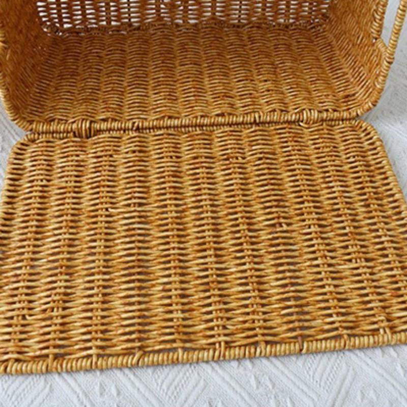 Woven Storage Basket, 1 Count Rattan Storage Box with Lid, Desktop Storage Basket for Home Living Room Bedroom, Home Organizer