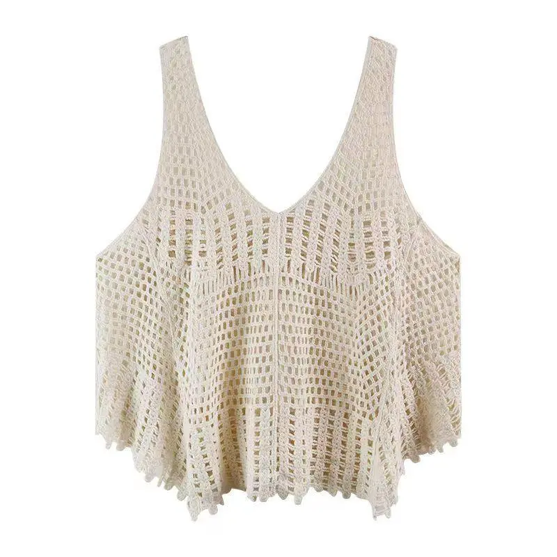 Sheer Crochet Tank Top for Women Sleeveless Open-knit Cover Up Beach Boho Vacation Cottagecore Spring Summer 2026