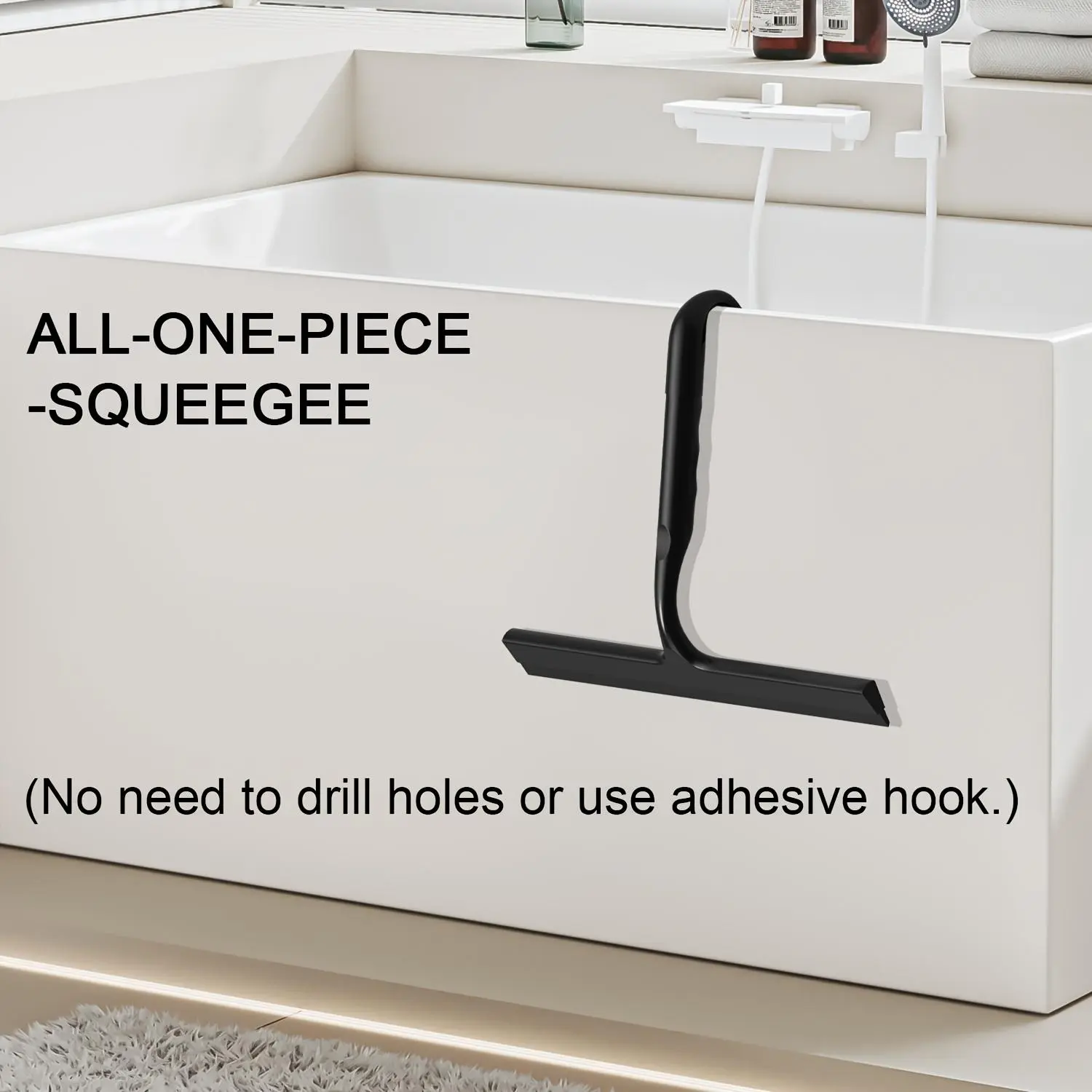 Silicone Window Squeegee with Metal Core - Handheld Bathroom Shower Wiper, No-Drill Holder Included, Ideal for Glass Cleaning, Tile and Car Surfaces, Window Wiper
