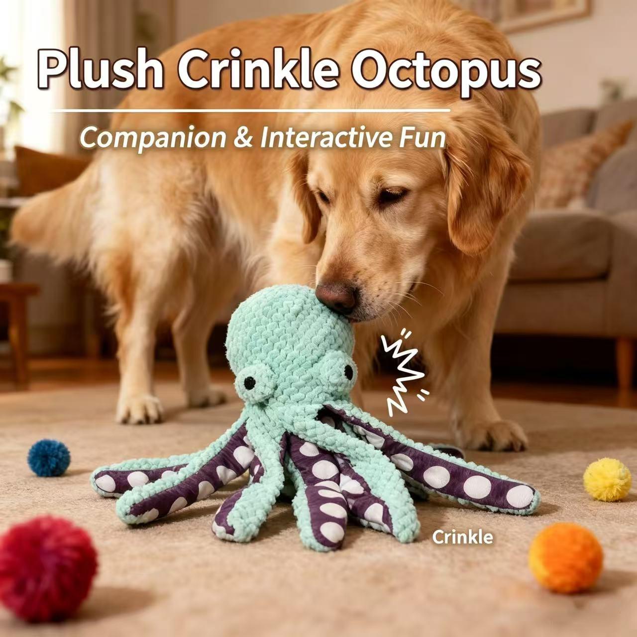 New plush pet dog toy with sound, crinkling paper, and realistic plush octopus design
