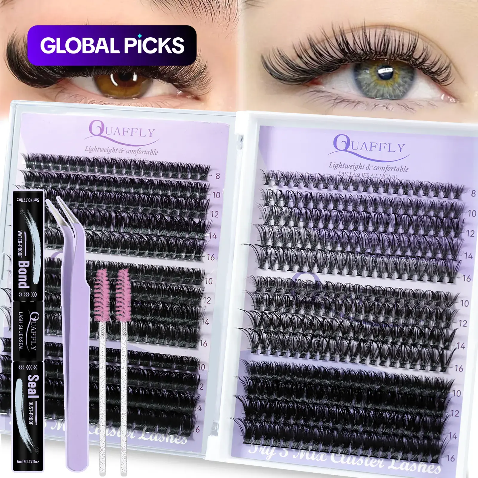 Individual False Eyelashes Kit, 1 Box Natural Look Eyelash Extensions, Self Grafting Curl Eyelashes, Eye Makeup Enhancement for Women
