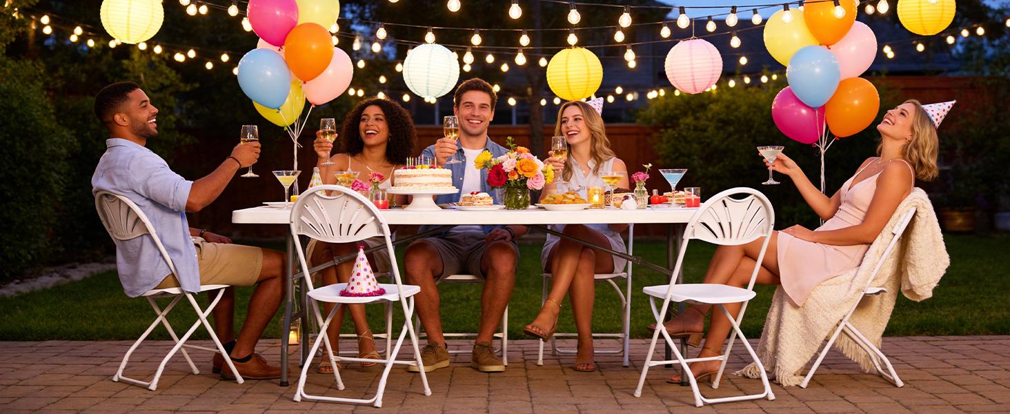 Folding Chair Pack, White Plastic No Assembly Required Folding Chairs with Non-Slip Feet, Foldable Chair Set for Camping, Parties, Weddings, Events