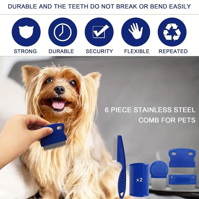 6-Piece Pet Flea Comb Set, Polypropylene Material, Fine Tooth Grooming Combs for Cats, Dense Teeth Design for Flea Removal and Hair Shedding Control, Clean