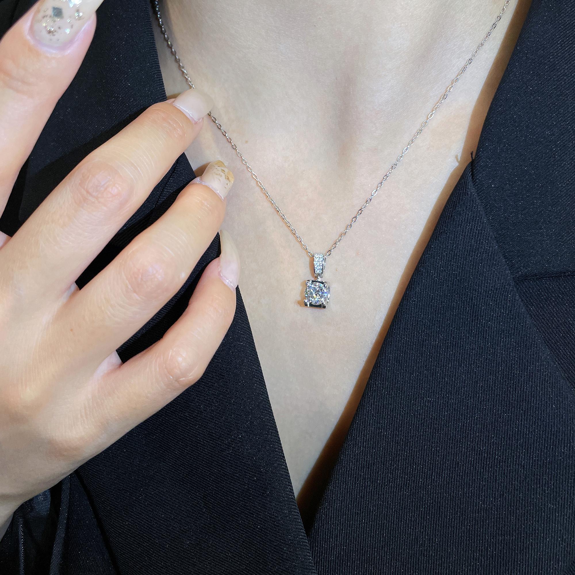 【#22 Classic】4-Prong Solitaire Brilliant Floating Synthetic Moissanite Necklace in 925 Sterling Silver