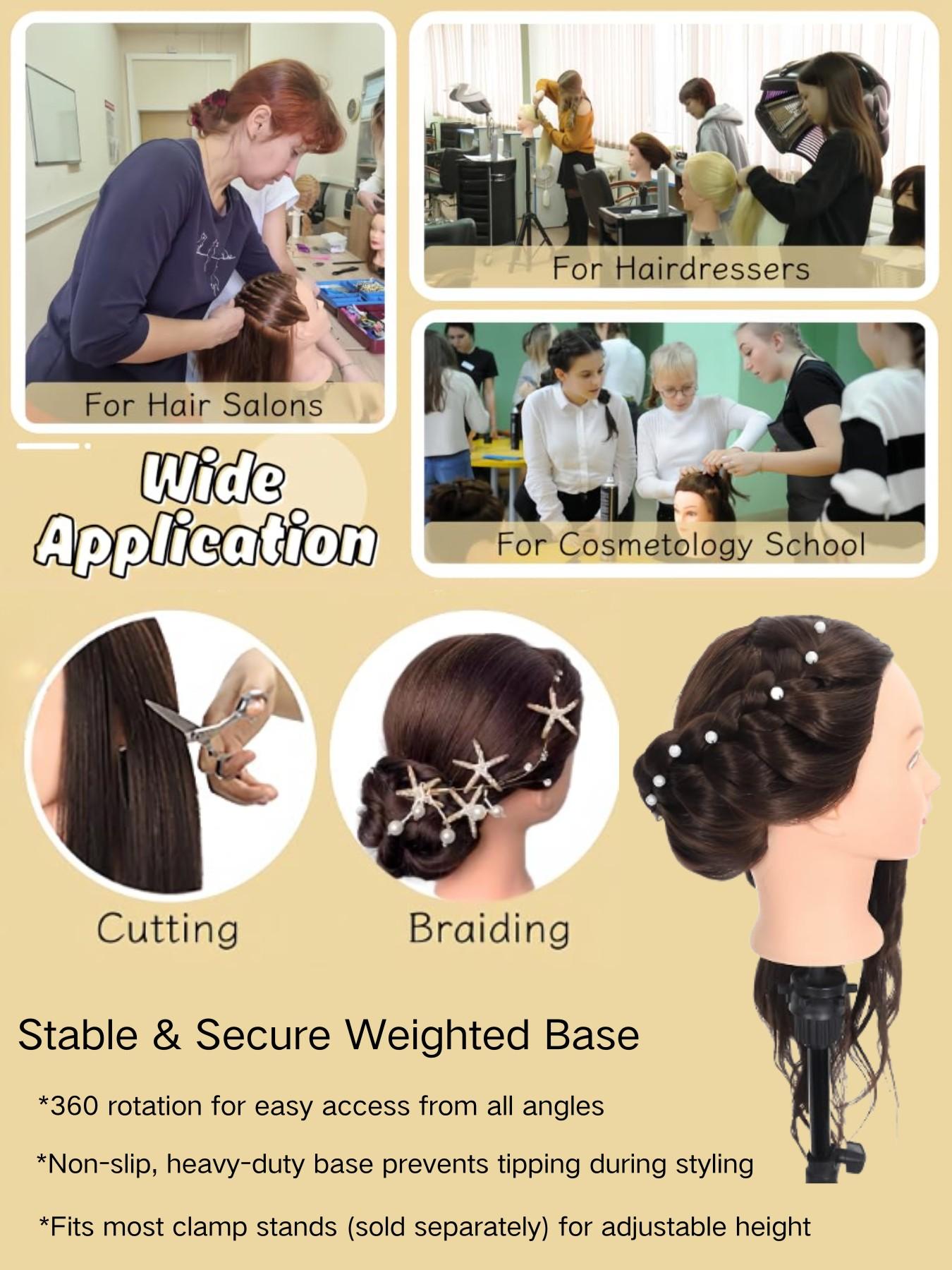 26‑28 Inch Synthetic Hair Mannequin Head 3 Colors Available Light Skin Tone Female Training Manikin Head With Table Clamp Stand And 10 Pcs Hair Comb Kit For Cosmetology Students Practicing Braids Updos And Hairstyling