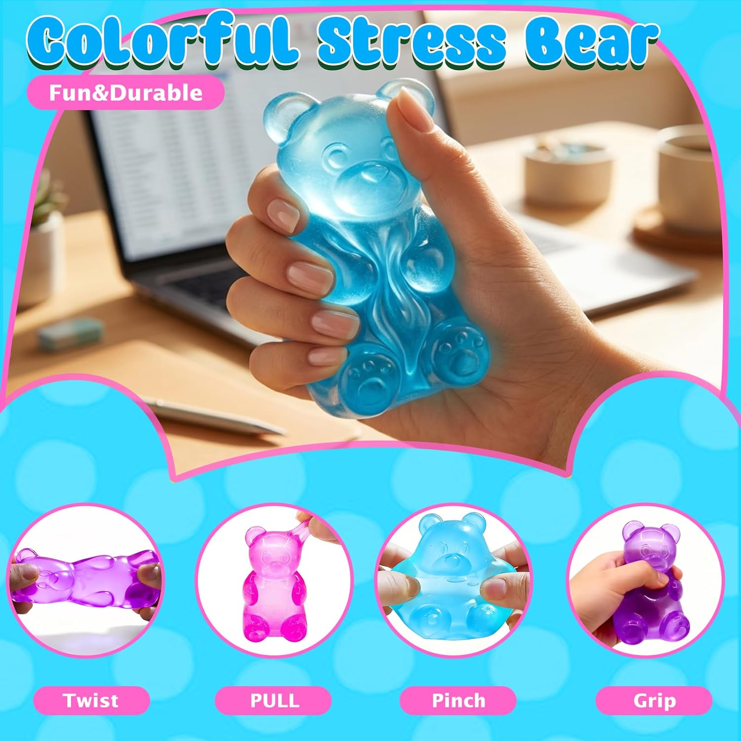 4counts Bear Squishy Sensory Fidget Toy Stress Relief Anxiety Sensory Tool for Focus ADHD & Calming Office Desk Gadget