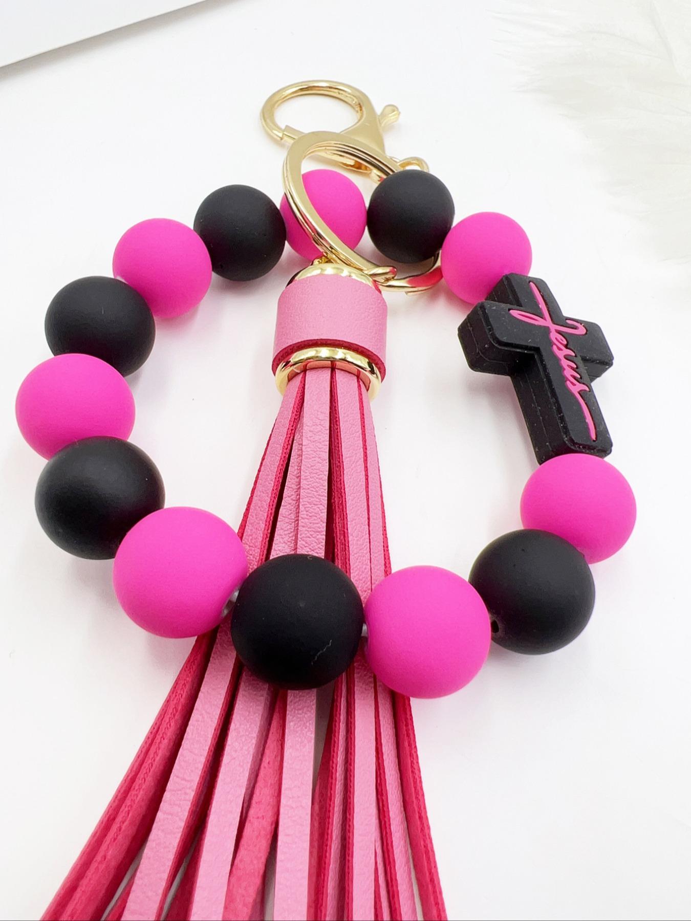 1 Piece Leopard Pattern Tassel Decor Beaded Keychain, Trendy Cute Jewelry for Women & Men, Fashion Accessories, Perfect Gift for Friends