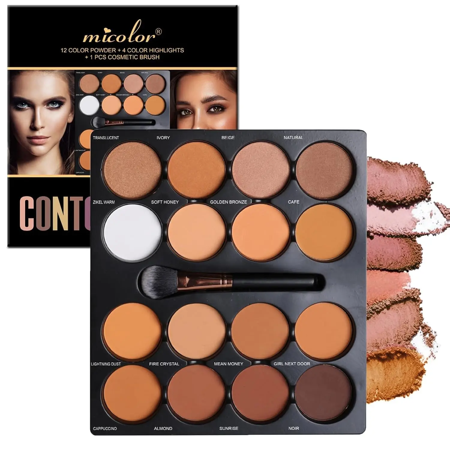 16 Color Powder Contour Palette, Matte Contouring Makeup Kit, Professional Facial Beauty Cosmetic Makeup, Medium to Dark