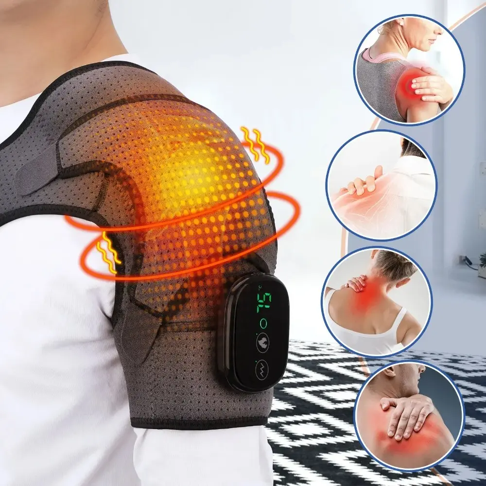 USB Rechargeable Shoulder Massager, Adjustable Heat Therapy Vest, Multi-Level Vibration Relief, Comfortable Home Office Wear