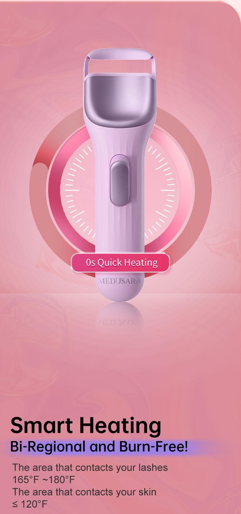 Medusara Electric Lash curler, Premium Heated Eyelash Sculpting Device Rechargeable Heated Lash Curler Patented 3D Curved Design Pink Cosmetics