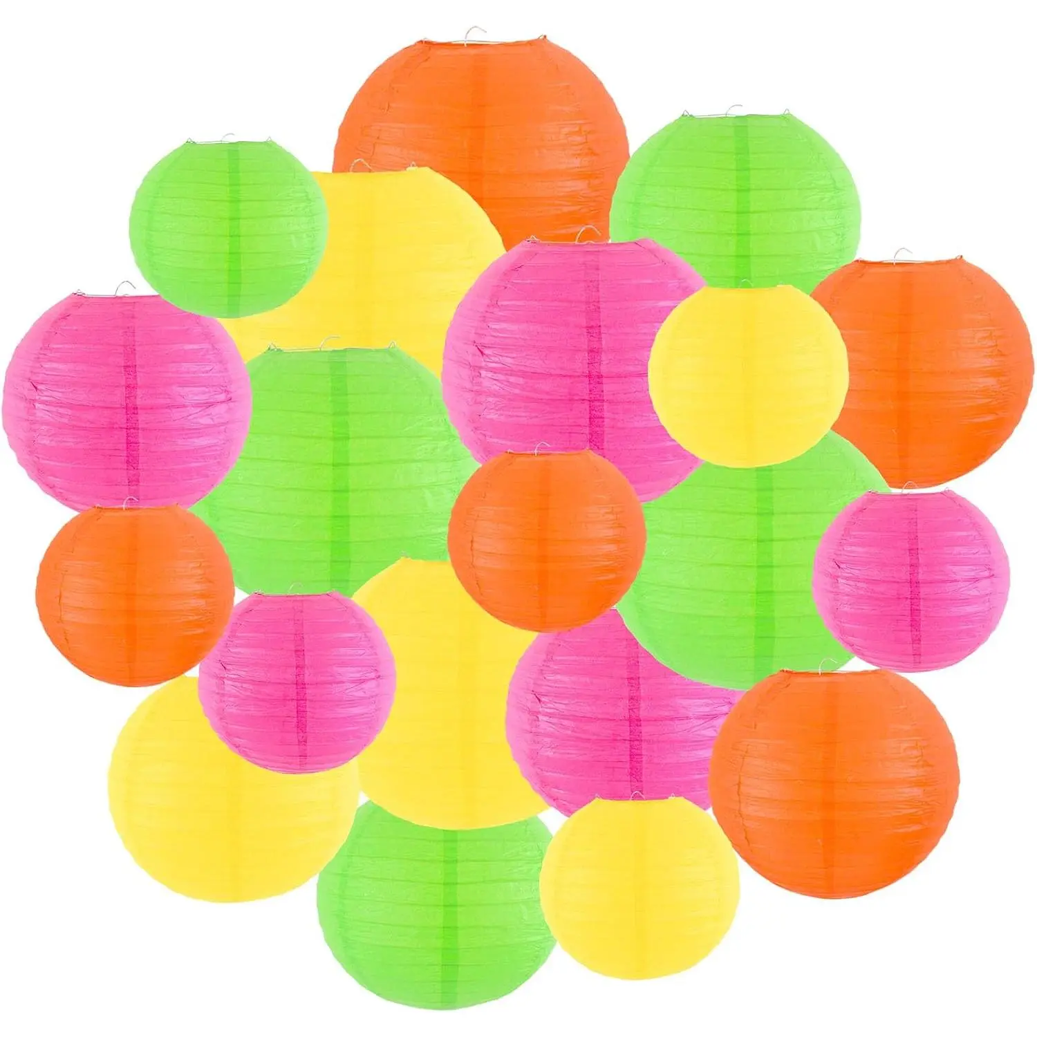 Paper Lanterns Party Decorations,  Round Chinese Lanterns for Glow in The Dark Party Neon Birthday Decorations Pack of 20 Colorful