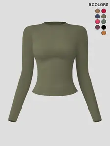 Cross-Border Fleece Long Sleeve Yoga Top Round Neck Slim Fit Workout Shirt Outdoor Running Sports Long Sleeve T-Shirt