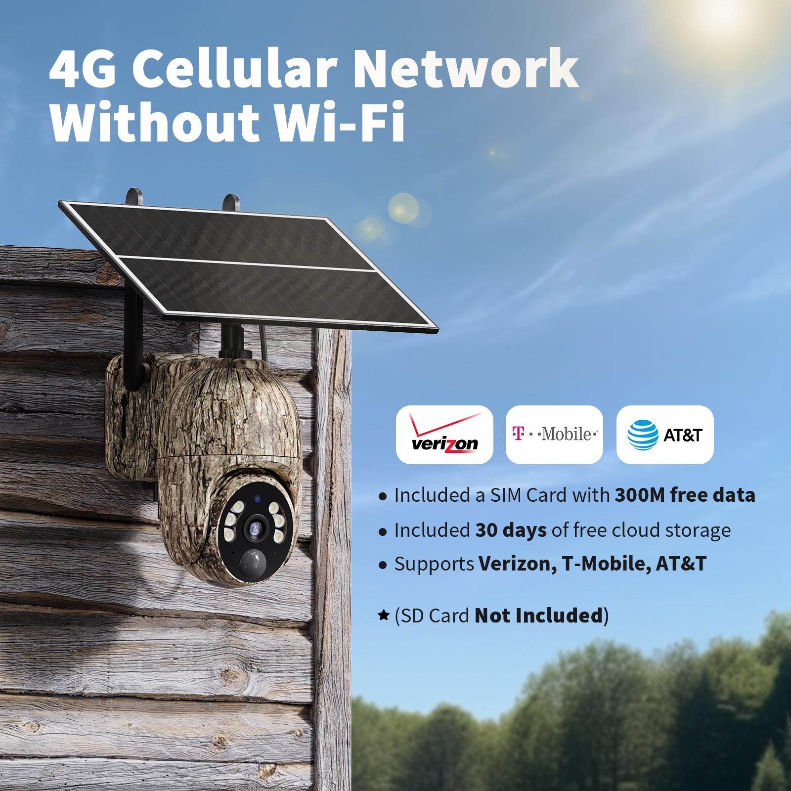 4G LTE Solar Security Camera – 2K 360° View, No WiFi/Power Needed, Remote APP, Waterproof, Motion Activated,Night Vision, Includes 4G Data Card (Data Refill Required)