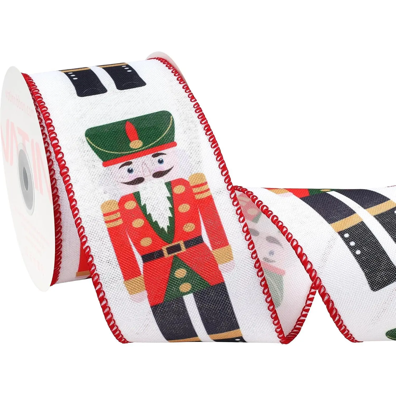 Christmas Linen Ribbon with Nutcracker Printed, 2-1/2-Inch x 10 Yards Thick Ribbon for Tree Decorations,  Wrapping, Bows, Holiday Crafts
