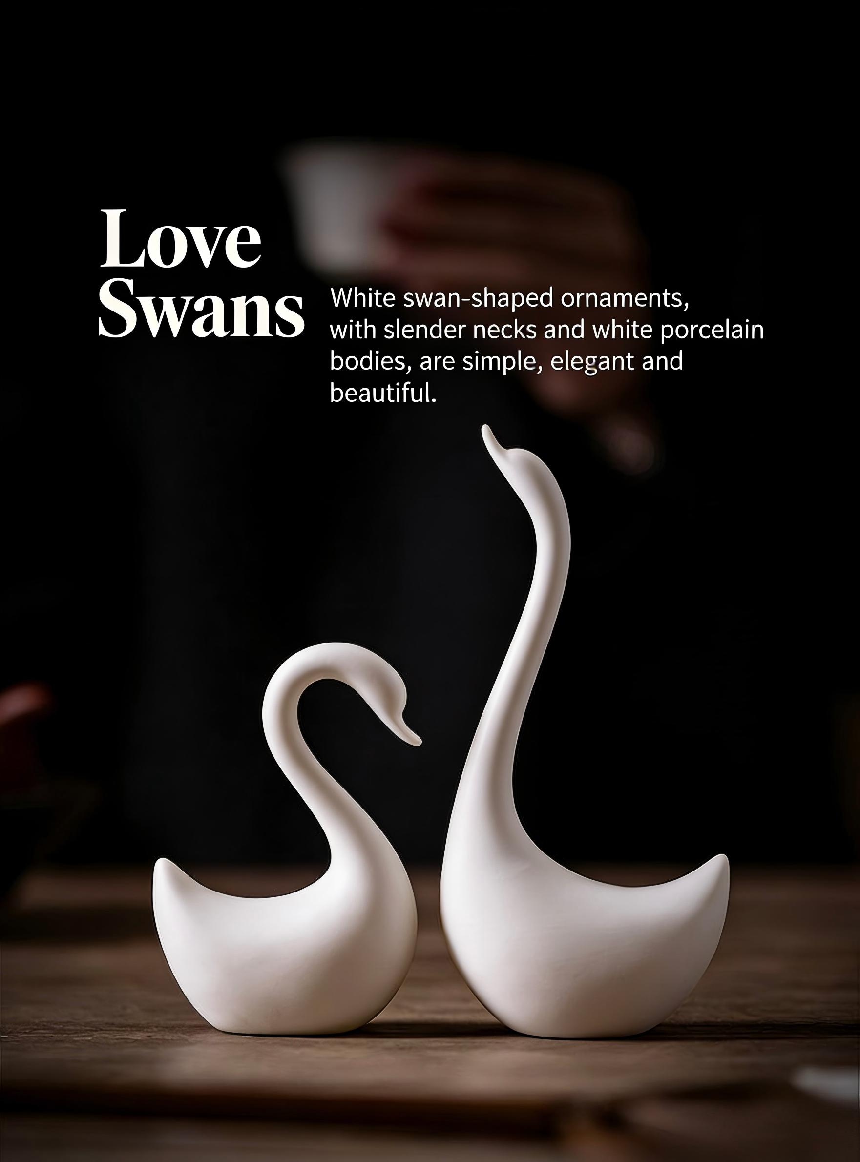Creative Ceramic Swan Couple Ornaments, White Porcelain Tea Pet Ornaments For Tea Tables And Coffee Tables, Small Swan Ceramic Decorations