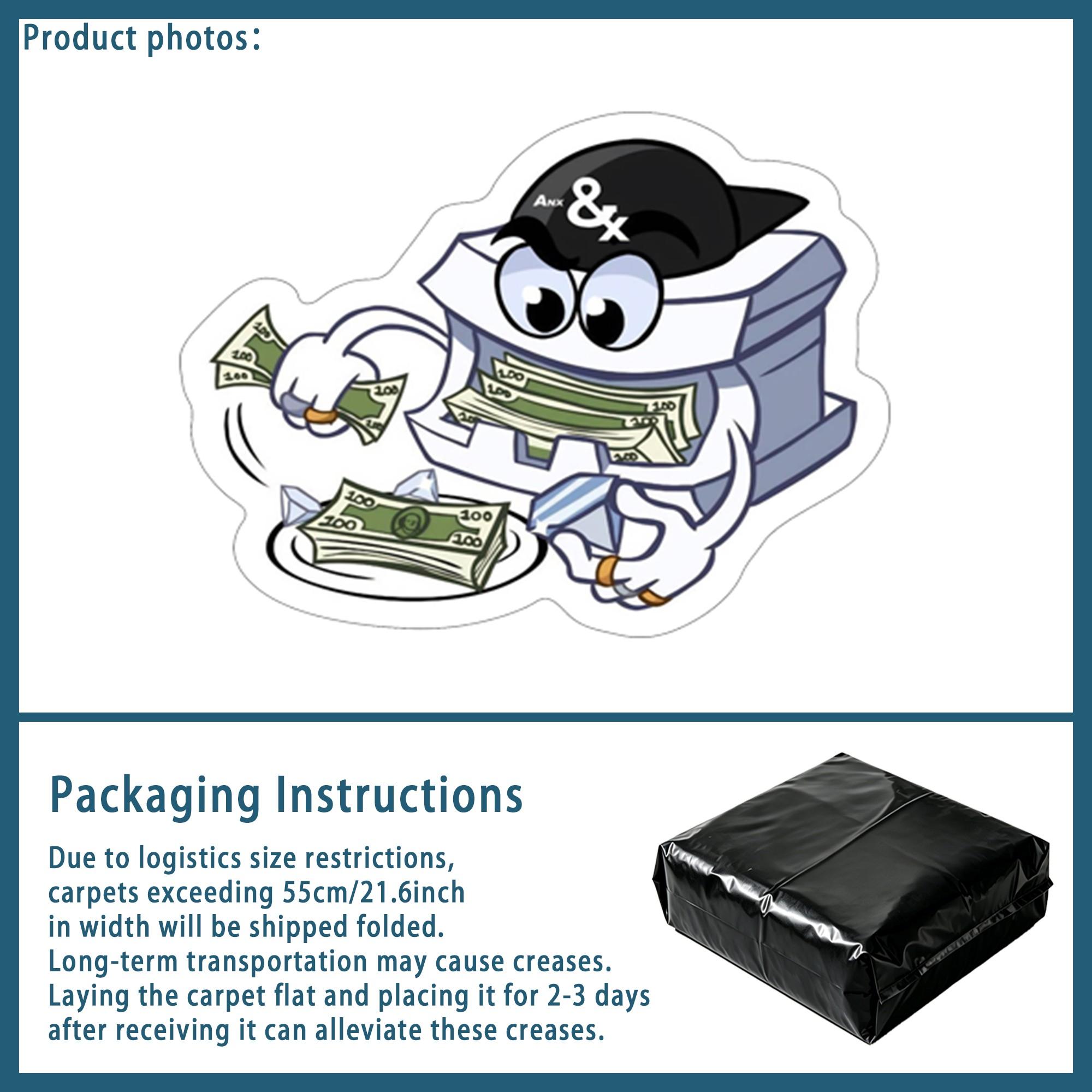 Cartoon treasure chest character alien carpet, plush floor mat with banknote diamond pattern, anti slip decorative floor mat for the bedroom with the theme of sudden wealth, Modern indoor rug