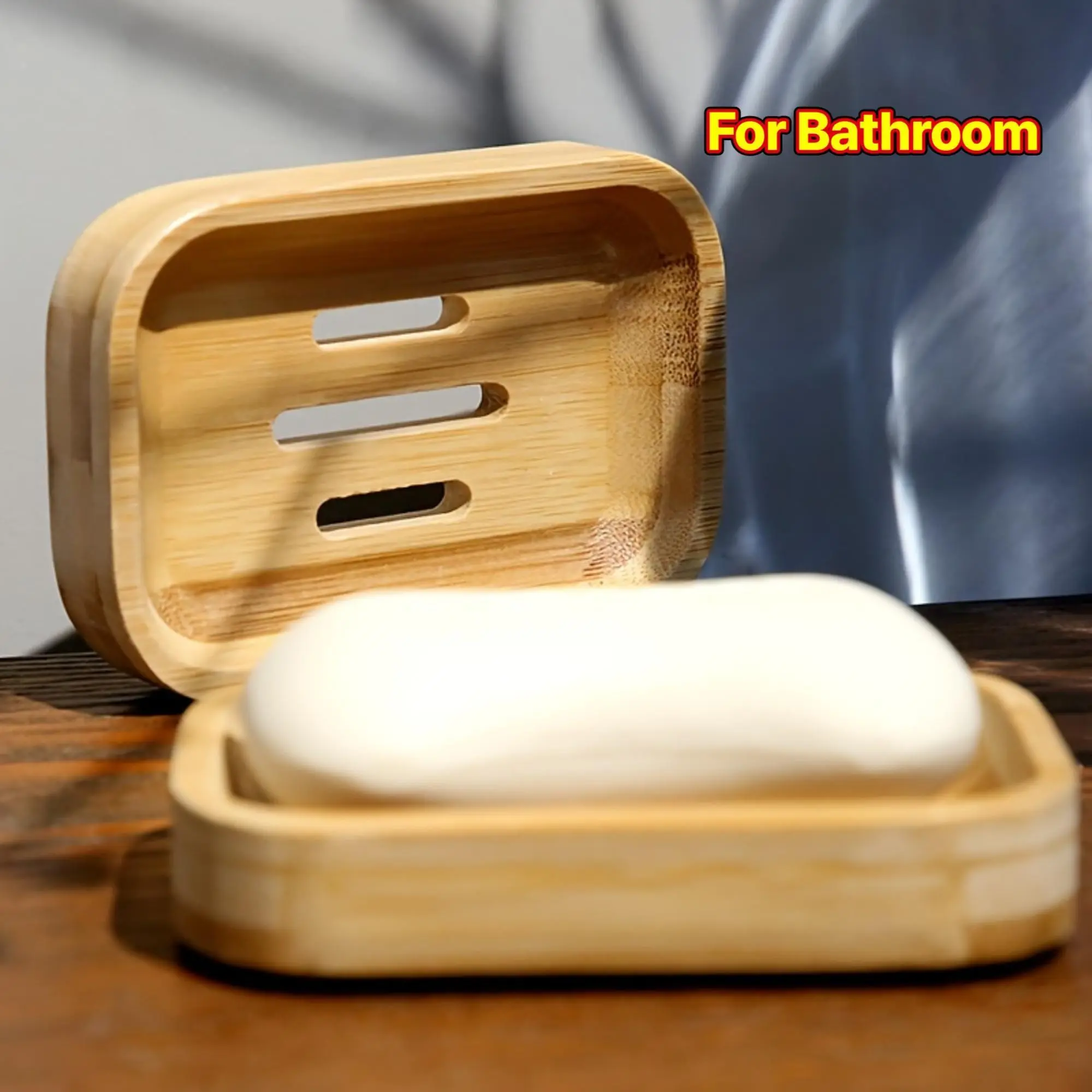 2pcs Bamboo Wooden Soap Dish Holder - Rectangular Travel-Friendly Bathroom Organizer with Drainage Slots, Simple Design for Bathtub, Shower & Home Use
