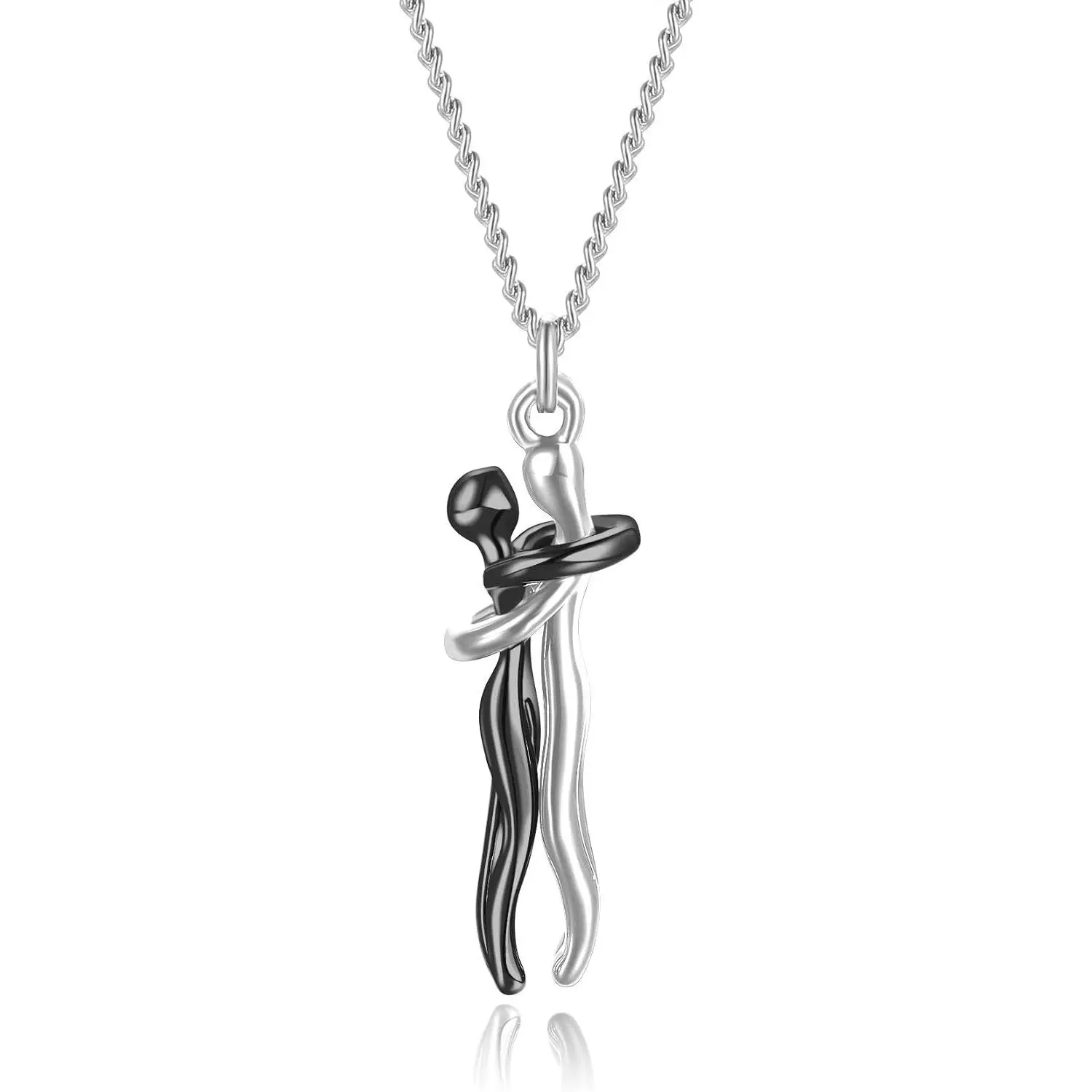 Affectionate Hug Necklace Couples Necklace for Him and Her Valentine's Day Embrace Chain Necklace Fashion Unisex Couple Hugging Pendant Love Snuggle Hug   for Women Men Lovers