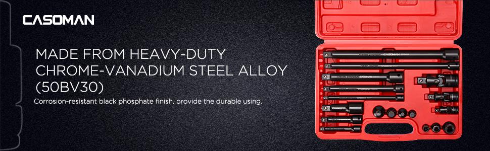 CASOMAN 18-Piece Drive Tool Accessory Set, Premium CR-V Steel with Black Phosphate Finish, Includes Socket Adapters, Extensions and Universal Joints and Impact Coupler, Professional Socket Accessories, #TikTokShopfalldealsforyou