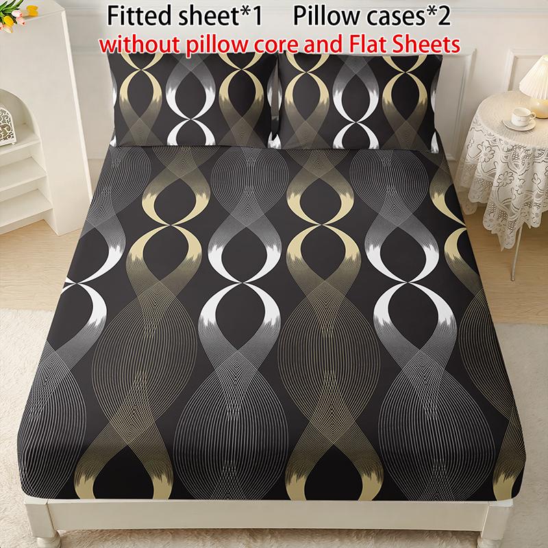 [Weekly Deals] 3-piece multi-pattern fitted sheet set (fitted sheet*1 +Pillow cases*2),deep pocket 15 inches machine washable,low allergenic,high quality mattress protector for bedrooms,dorm rooms,HD printed all-season room decoration Reversible summervib