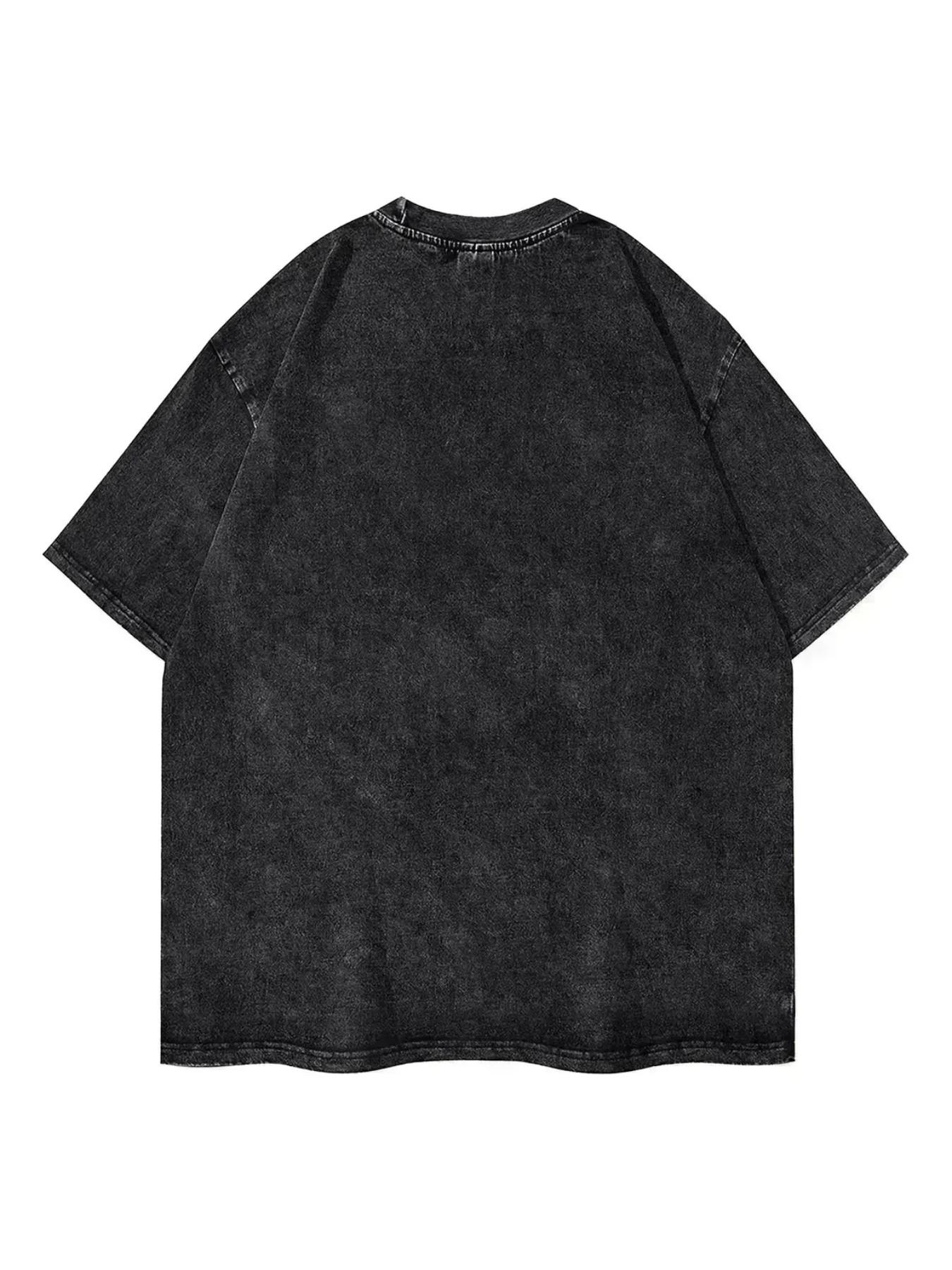 Vintage Washed Sci-Fi Military Print Loose T-Shirt, Y2K Street Retro Short Sleeve, Unisex Casual Top, Ideal for Gaming Enthusiasts