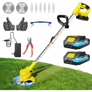 Cordless Weed Wacker Brush  21V Lightweight Electric Weed Eater | 2x 2.0Ah   Weed Trimmer for Small Yard Lawn Edger and Garden Tool for Seniors Women - Yellow 6Inch