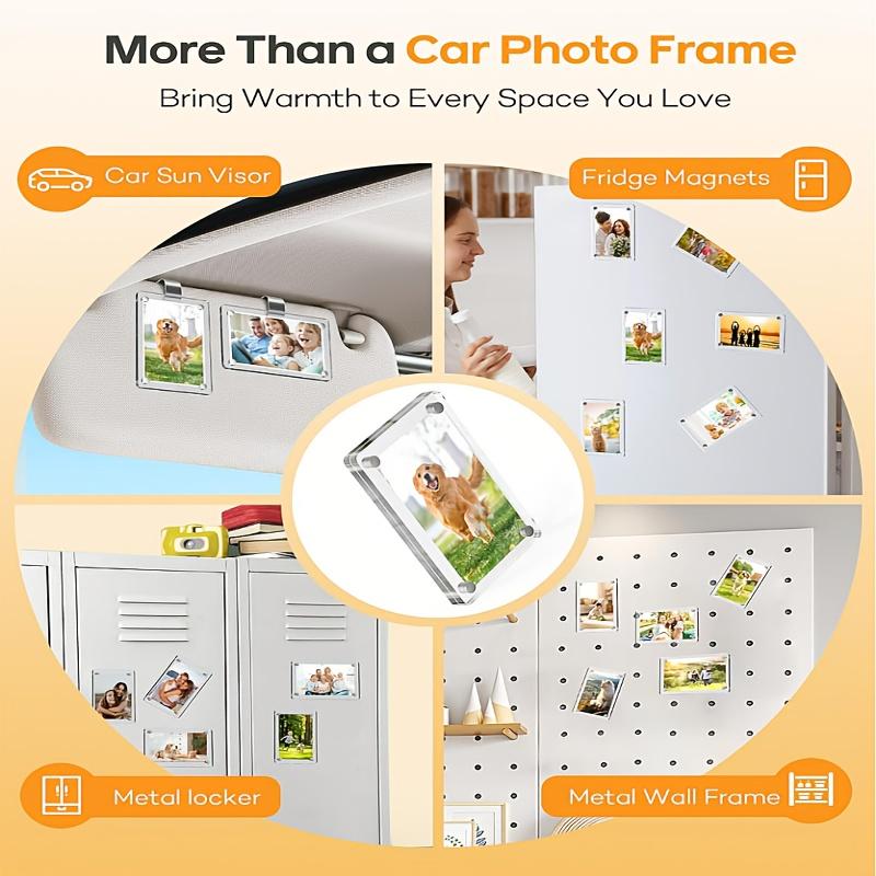 2-Pack Magnetic Car Sun Visor Photo Clips, Transparent Acrylic Display Picture Holder, Suitable for Family and Pet Photos, Easy-to-Install Design, Warm Gift foers, Durable Stylish Car Accessories, Car Sun Visor Frames, Mom Car Accessories, Car Supplies