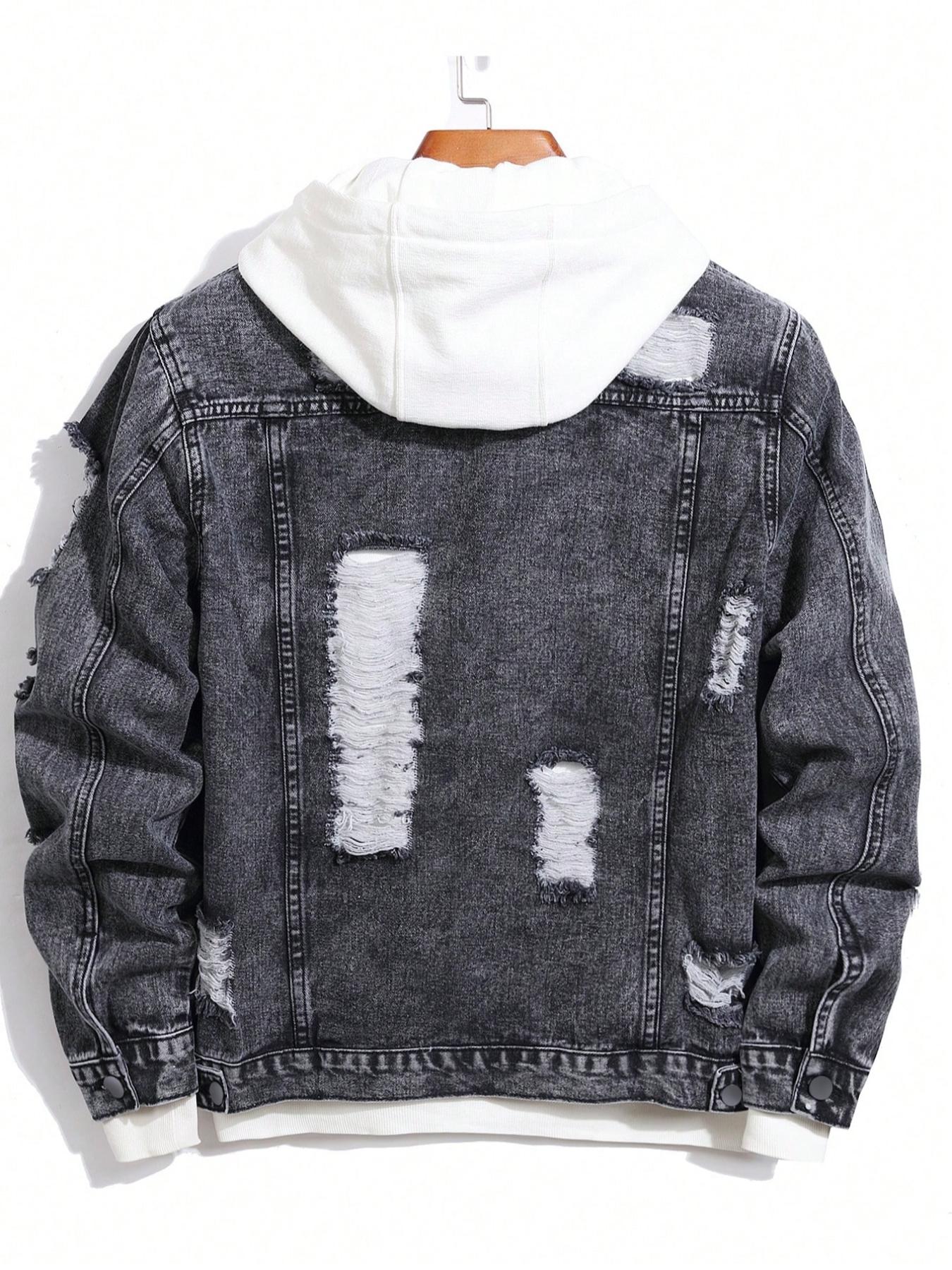 Trendy Distressed Ripped Plain Denim Jacket, Full of Street Style, Easily Create a Unique Look!(inner wear not included).