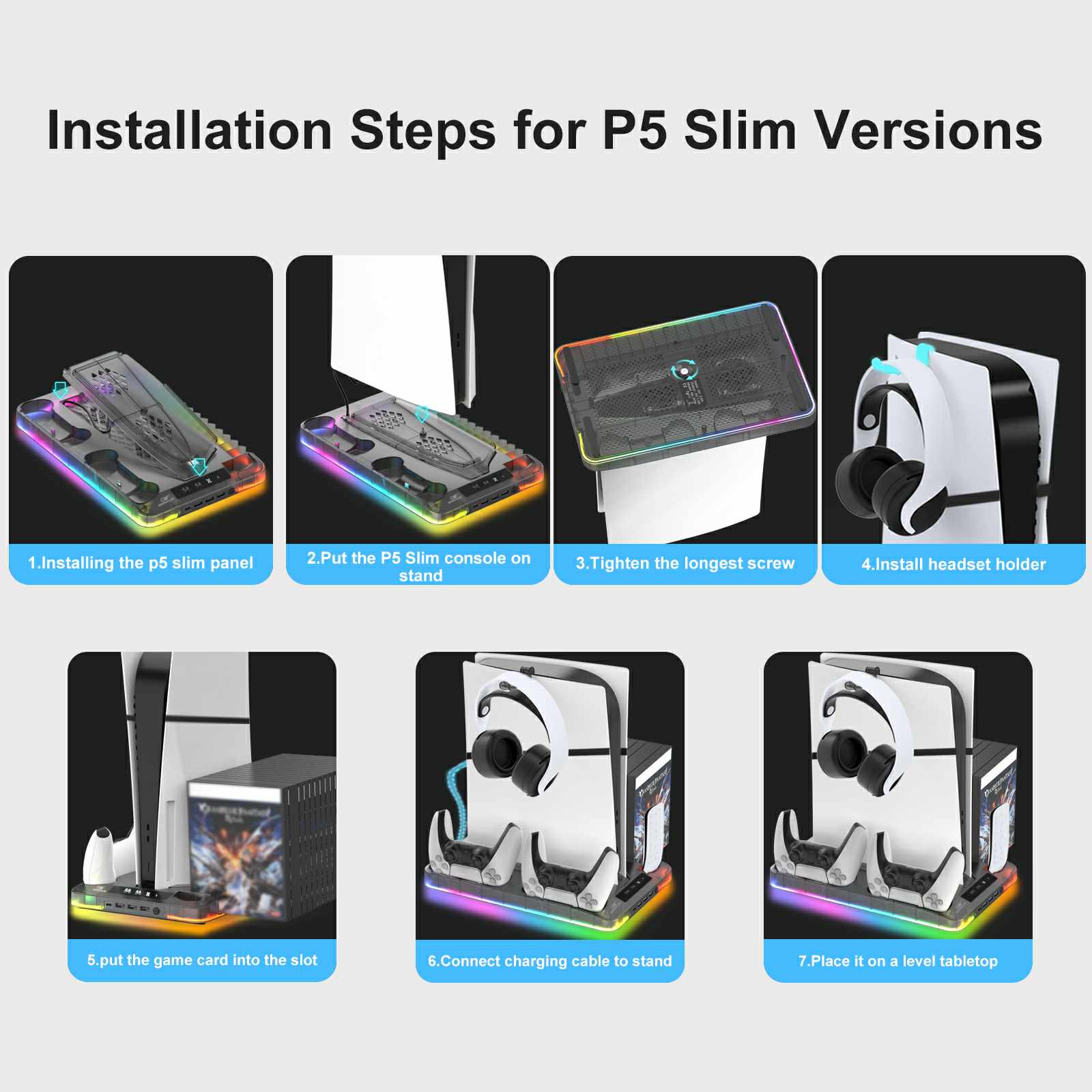 YLW Charging Base Cooling Bracket for Dual PS5 Controller, Summer Fall Gift, Gaming Controller Vertical Stand Cooling Fan for PS5 Accessories, Summer Gaming Accessories, Cooling & Charging Station with Mini Fan, Controller Accessories