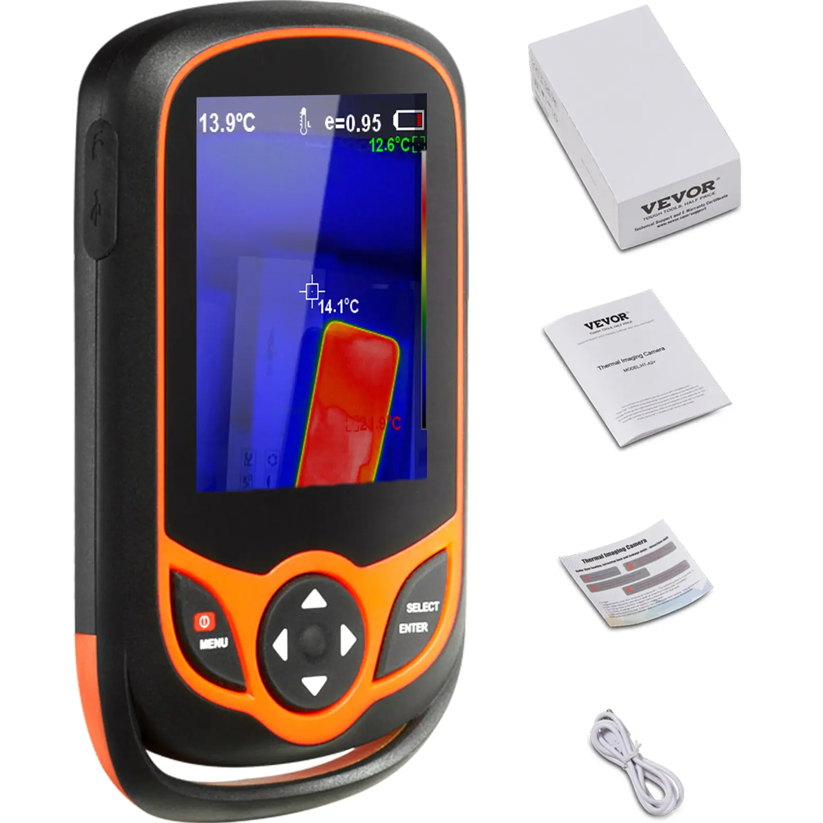 VEVOR Thermal Imaging Camera, 256x 192 IR Resolution Pocket Infrared Thermal Imager with WiFi, 25Hz Refresh Rate Thermal Camera Pocket with 3.2" Touch Screen, 0.3MP Visual Camera, -4-1022, IP54