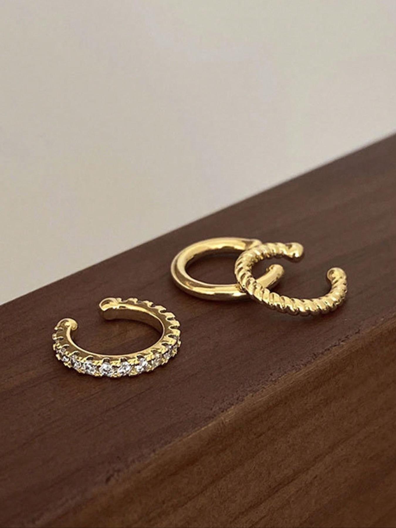 3Pcs Non-Piercing Ear Cuff Set - Minimalist  Stud Earrings, Clip-On Ear Cuffs for Women, Hypoallergenic Fake Earrings, Personalized Ear Jewelry,  Party，friends  Gift Idea, Simple Earrings