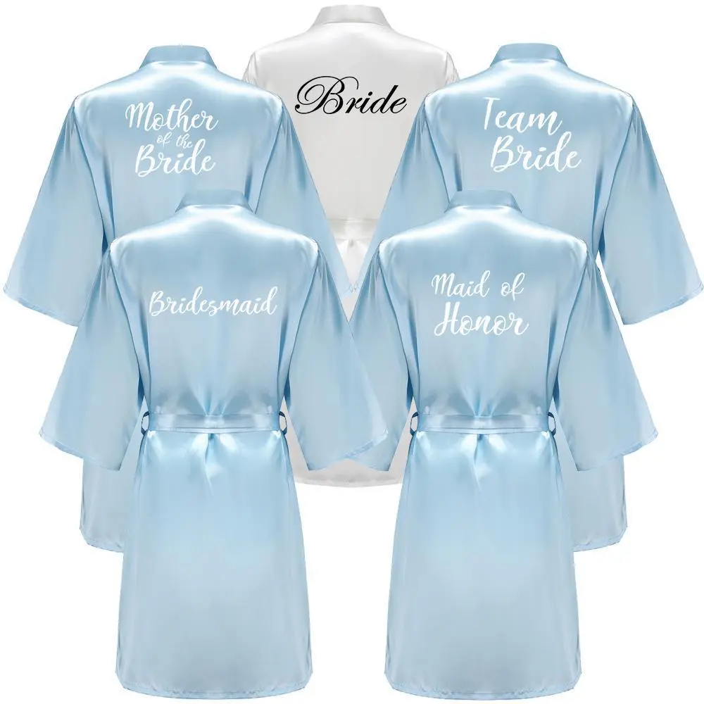 Blue Women Bathrobe White Letter Bride Bridesmaid Mother Maid of Honor Get Ready Bridal Party Robes Gifts Dressing Gown
