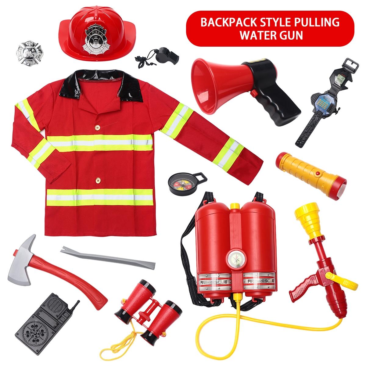 Kids Firefighter Costume Set, Firefighter Accessories, Reflective Jacket Dress Up Role Play, Career Experience Cosplay Props, Christmas Birthday Gift for Ages 3+