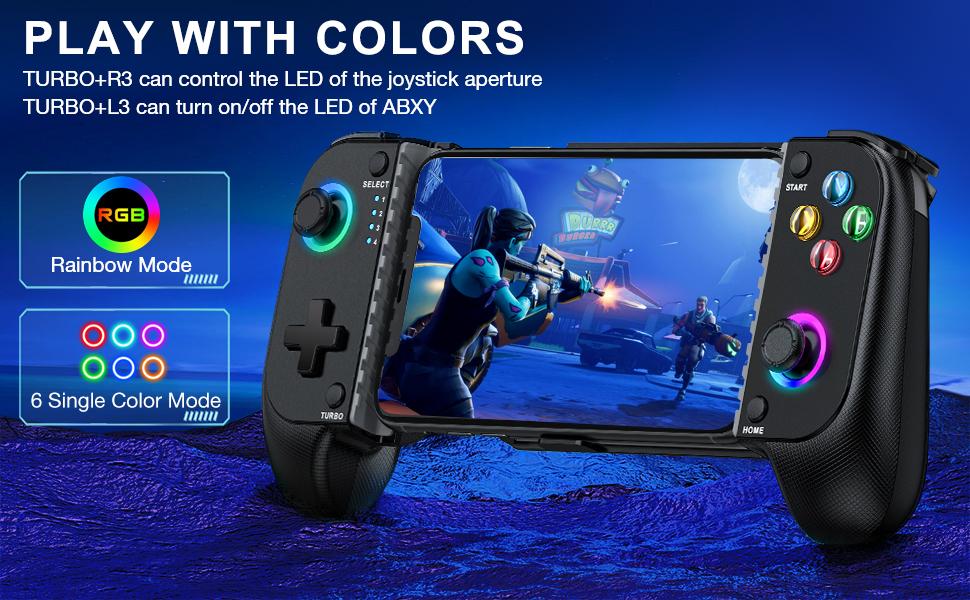 Wireless Phone Controller for iPhone/Android No Deadzone, Mobile Gaming Controller Cloud Gamepad for iOS with RGB
