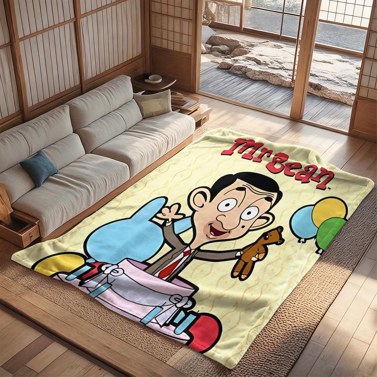 Mr. Bean design  flannel blanket, exclusive gift for home, office, camping travel, personalized pattern design, modern style, soft texture
