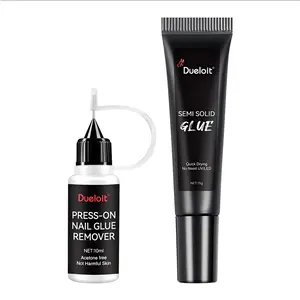 Dueloit 15g Semi-Solid Glue Gel and 15ml Pinpoint Glue Remover Kit for Press on Nails, Quick Dry No UV Lamp Needed with Gentle Non-Acetone Remover For Fake Nail Tips