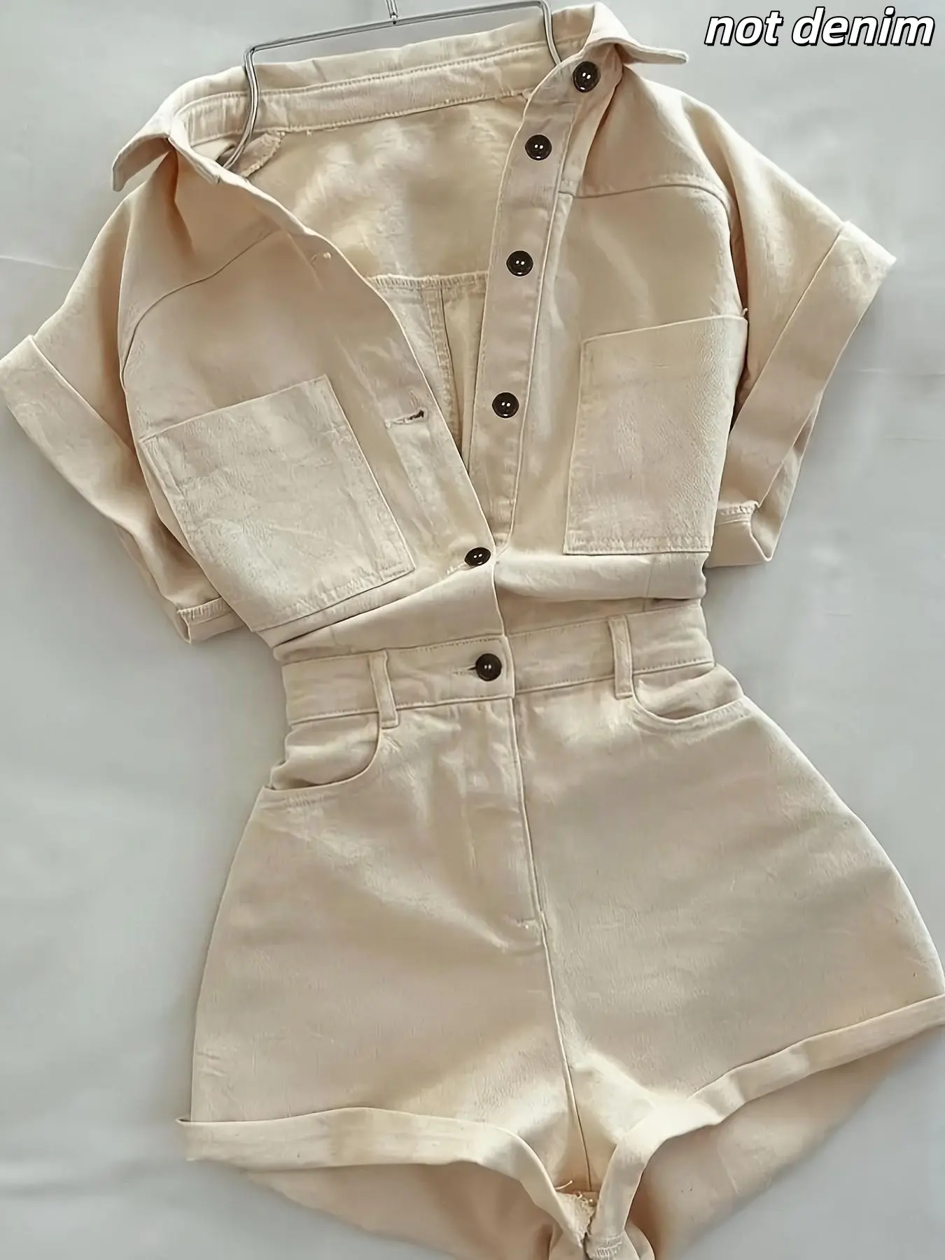 Women's Casual Workwear Jumpsuit, Multi-Pocket Short Sleeve Jumpsuit, Loose-Fitting Solid Color, All Seasons Fashion