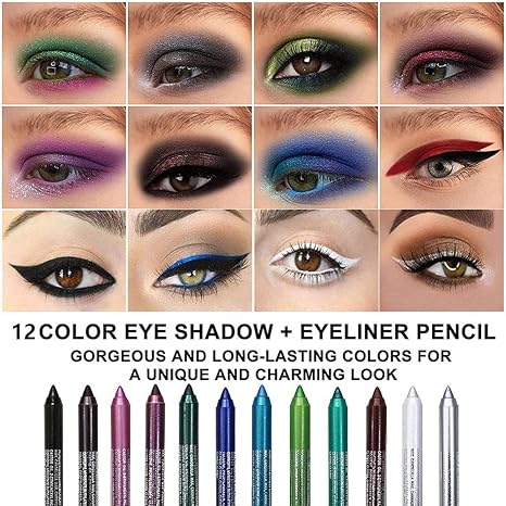 12 Color Eyeliner Shades Pen, High Color Pearl Gloss Finish, Smoked Punk Gothic Eyeliner Pen, Back To School，cosmetics，Valentines Gift ，birthday present，Women's gifts woman eye