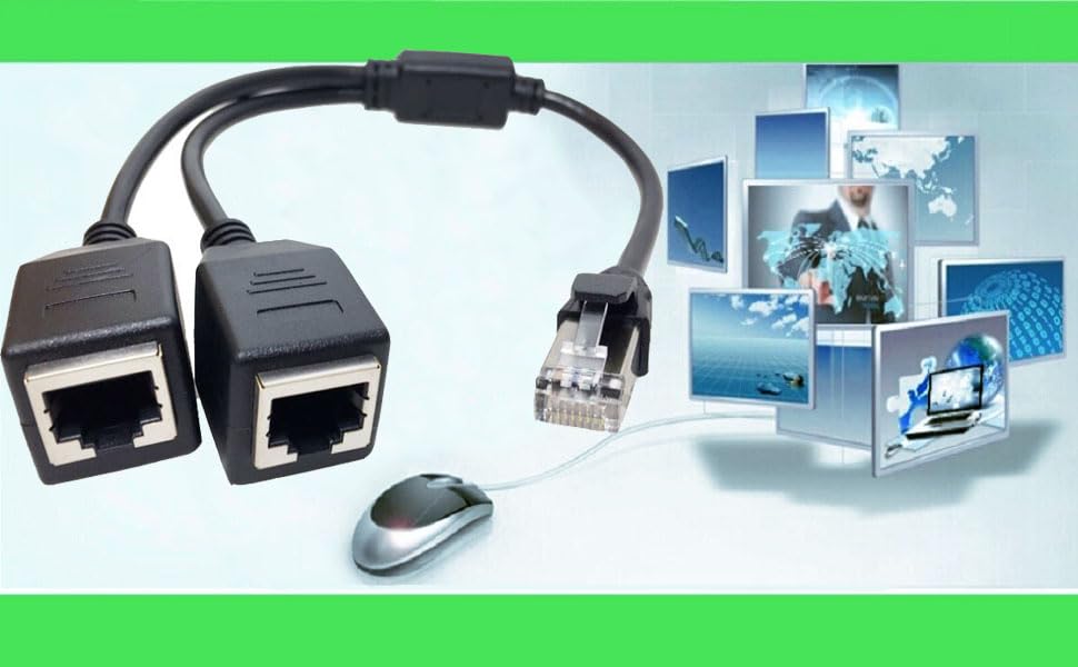 Ethernet Splitter 1 to 2, RJ45 Internet LAN Network Splitter Adapter 1 Male to 2 Female Suitable Cat5, Cat5e, Cat6, Cat7 LAN Socket Connector