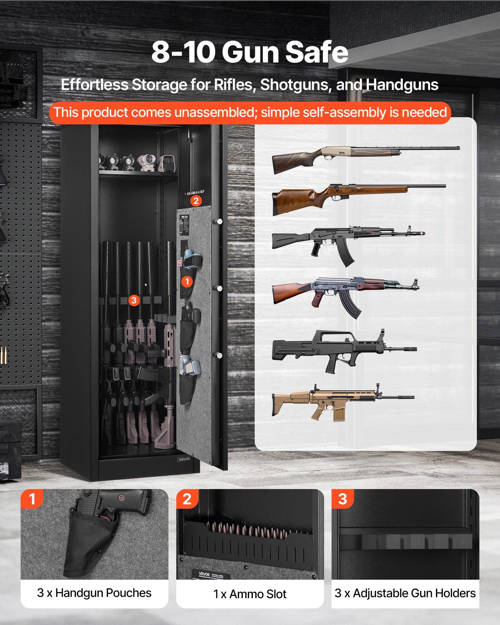 fathersdaygift  VEVOR 8-10 Gun Safe, Long Gun Cabinet for Rifles and Pistols, Quick Access Rifle Safe with 3 Pistol Pockets and Adjustable Racks, Large Digital Cabinet with Fingerprint and Password Lock