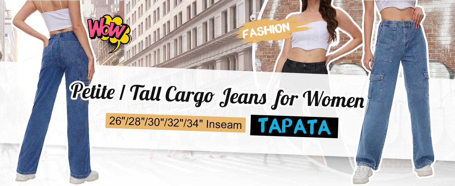 Y2K Women's Straight Leg Cargo Jeans Relaxed Fit Denim Pants, Multiple Lengths for Petite & Tall Women