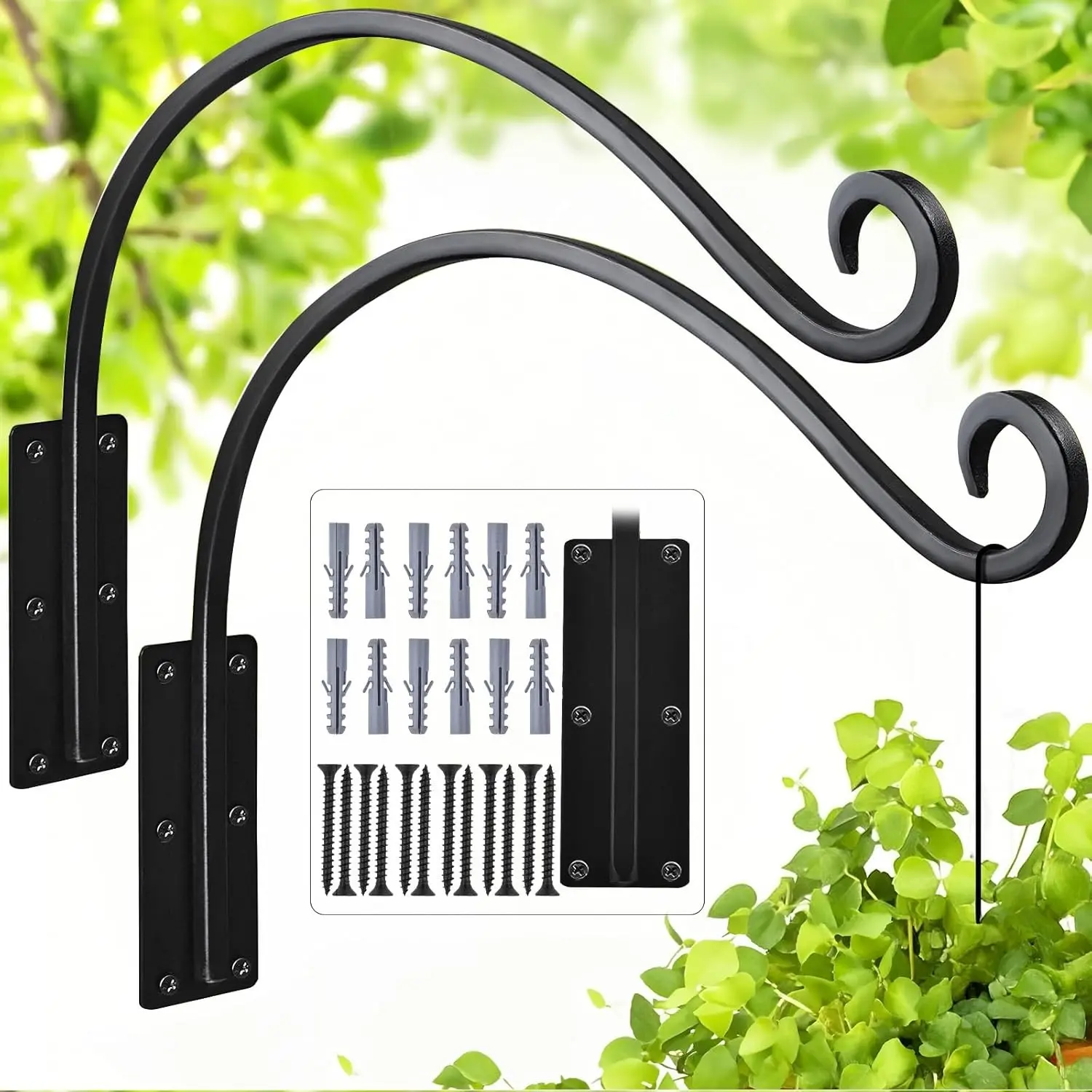 Heavy Duty 16 Inch Metal Plant Hanger Brackets, 2 Pack 60lbs Weight Capacity Outdoor Wall Hooks for Hanging Plants Flower Baskets Bird Feeder Wind Chime Wall Decor